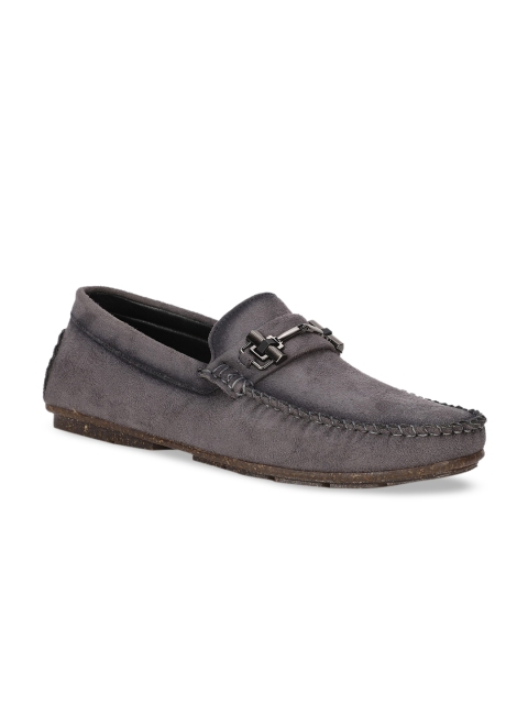 

Bruno Manetti Men Grey Textured Suede Loafers