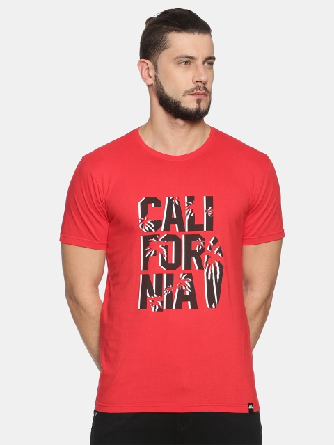

MASH UNLIMITED Men Red Printed Round Neck T-shirt
