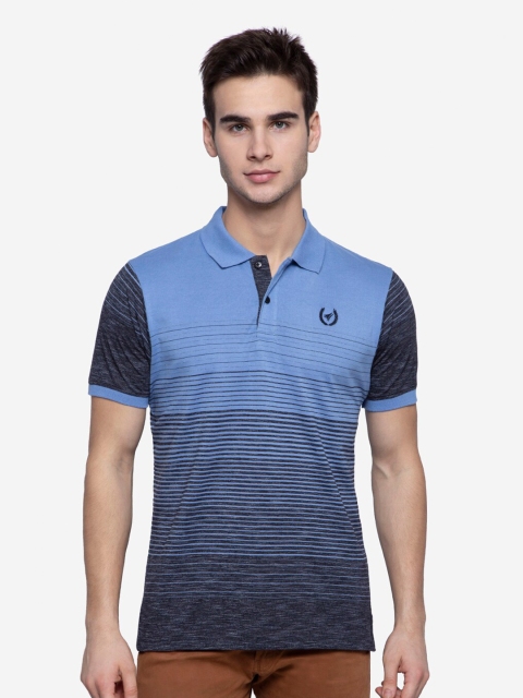 

NEVA Men Blue & Black Pure Cotton Striped Polo Collar T-shirt