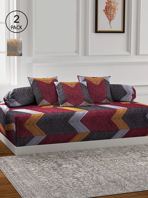 

Klotthe Set of 2 Printed Cotton Single Bedsheet With 4 Bolster Covers & 6 Cushion Covers, Maroon