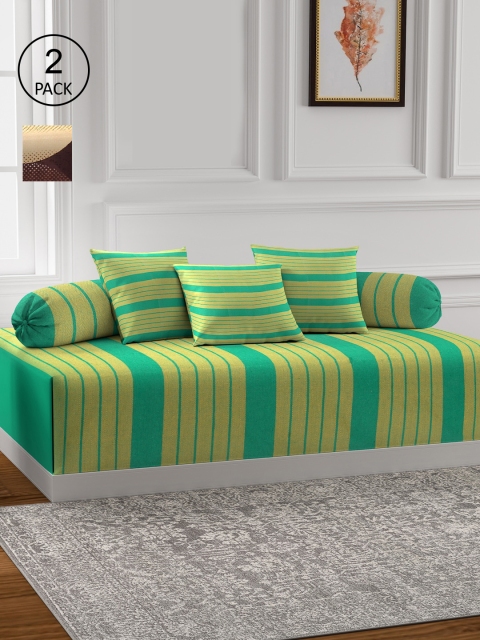 

KLOTTHE Set of 2 Printed Cotton Single Bedsheet With 4 Bolster Covers & 6 Cushion Covers, Green