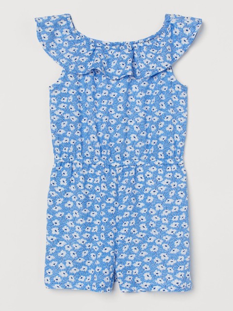 

H&M Girls Blue & White Patterned Playsuit