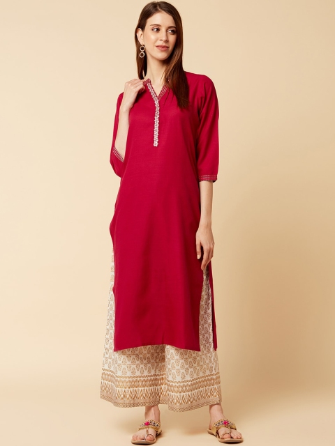 

KSUT Women Red & Off-White Solid Kurta with Palazzos