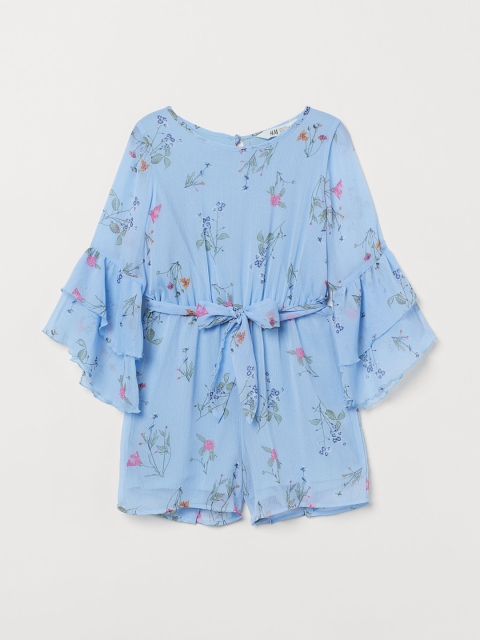 

H&M Girls Blue & Pink Printed Chiffon Playsuit