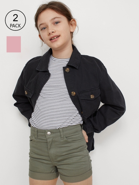 

H&M Girls 2-Pack Twill Shorts, Olive