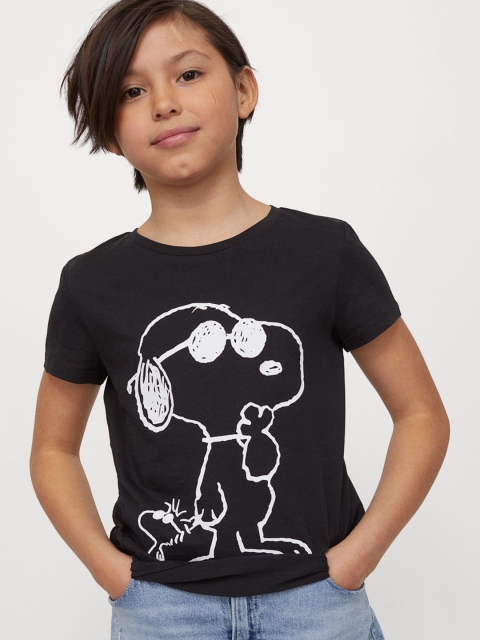 

H&M Girls Black & White Pure Cotton Printed Jersey Top