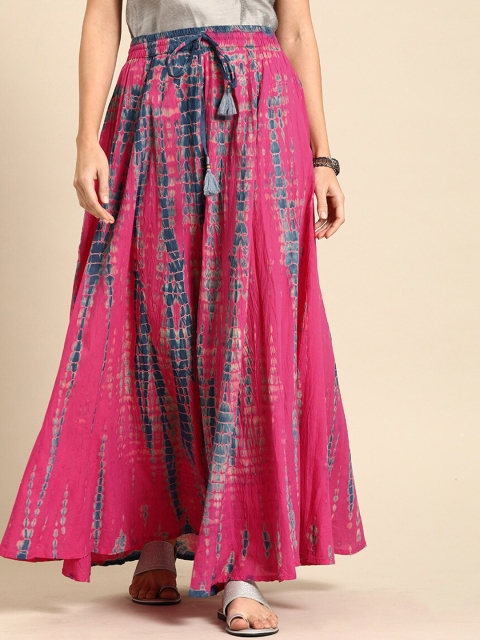 

KSUT Women Pink & Blue Dyed Pure Cotton Flared Maxi Skirt