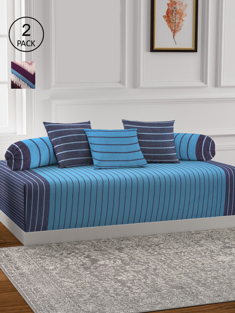 

KLOTTHE Set of 2 Striped Single Bedsheet With 4 Bolster Covers & 6 Cushions, Grey
