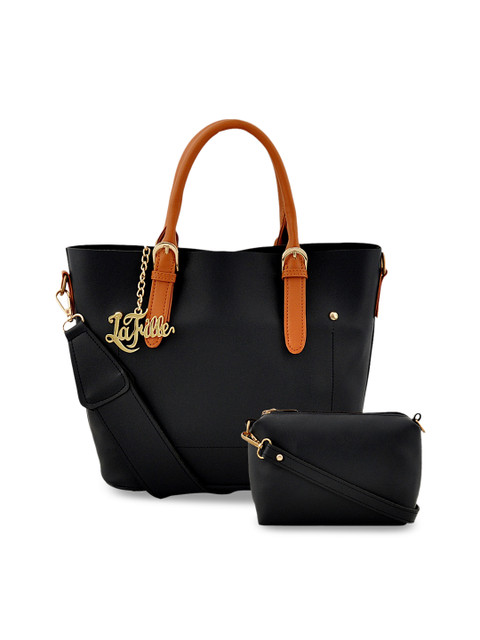 

LaFille Black Solid Handheld Bag with Pouch