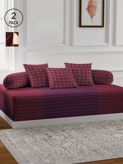 

KLOTTHE Set of 2 Cotton Single Bedsheets With 4 Bolster Covers & 6 Cushion Covers, Brown