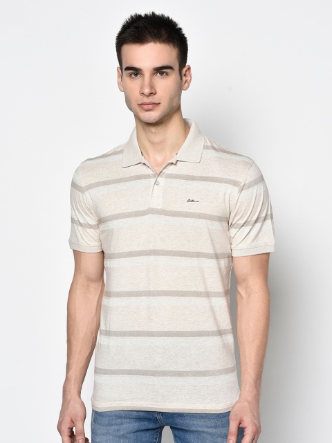 

Octave Men Beige & Brown Striped Polo Collar T-shirt