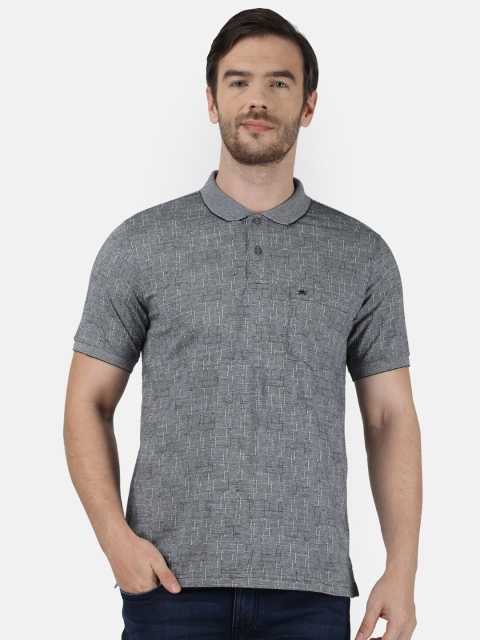 

Monte Carlo Men Grey & White Geometric Printed Polo Collar T-shirt