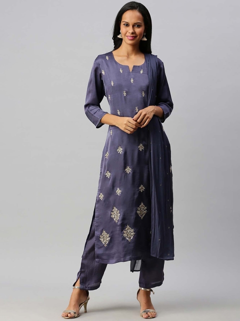 

Soch Women Blue Embroidered Kurta with Trousers & Dupatta