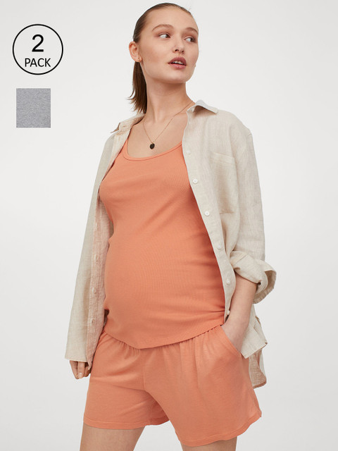 

H&M MAMA Solid 2-Pack Ribbed Vest Tops, Orange