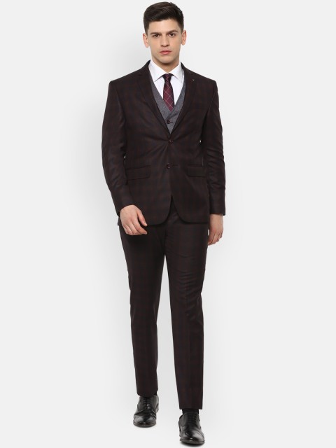 

Louis Philippe Men Brown & Grey Checked Slim-Fit Single-Breasted 3-Piece Formal Suit
