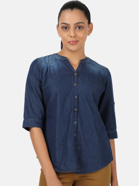 

Monte Carlo Blue Mandarin Collar Shirt Style Top