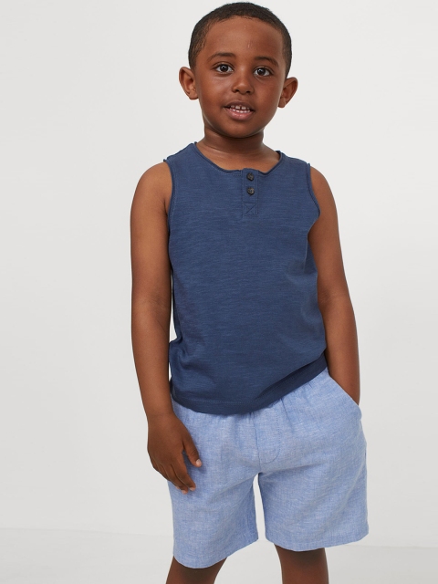 

H&M Boys Blue Solid Pull-On Linen-Blend Shorts