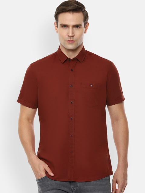 

Louis Philippe Jeans Men Maroon Linen Cotton Slim Fit Solid Casual Shirt