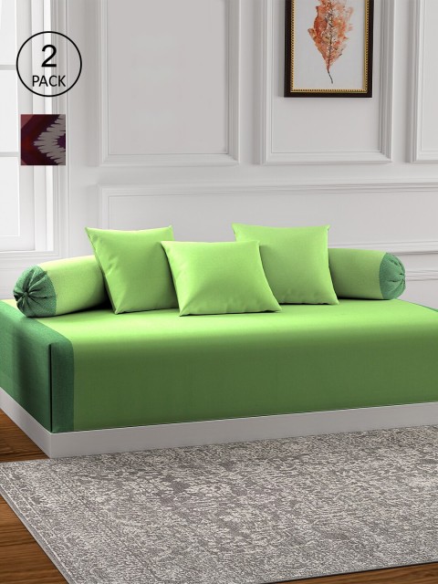

KLOTTHE Set of 2 Printed Cotton Single Bedsheets With 4 Bolster Covers & 6 Cushion Covers, Green