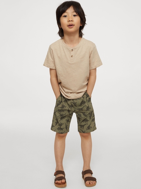 

H&M Boys Olive Green Printed Cotton Shorts