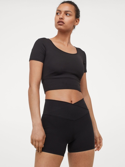 

H&M Women Black Solid Cropped Sports Top
