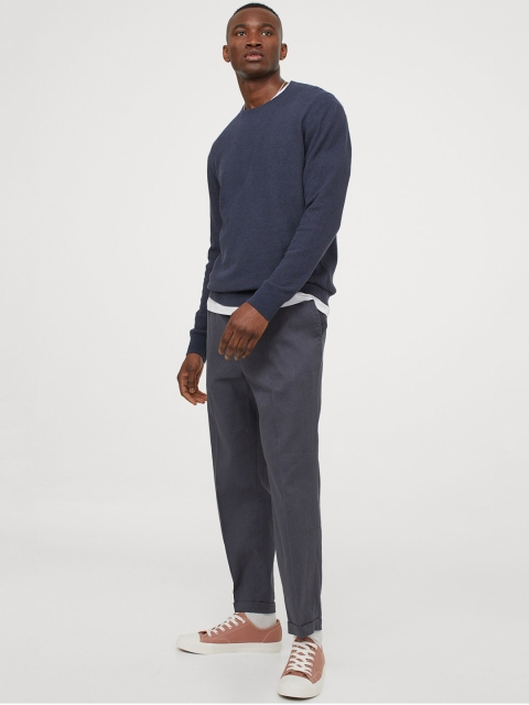 

H&M Men Blue Solid Regular Fit Linen-Mix Joggers