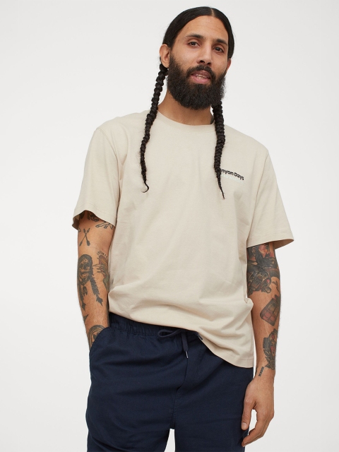 

H&M Men Beige Printed T-shirt