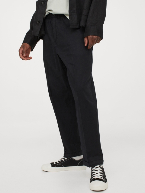 

H&M Men Black Solid Regular Fit Linen-Mix Joggers