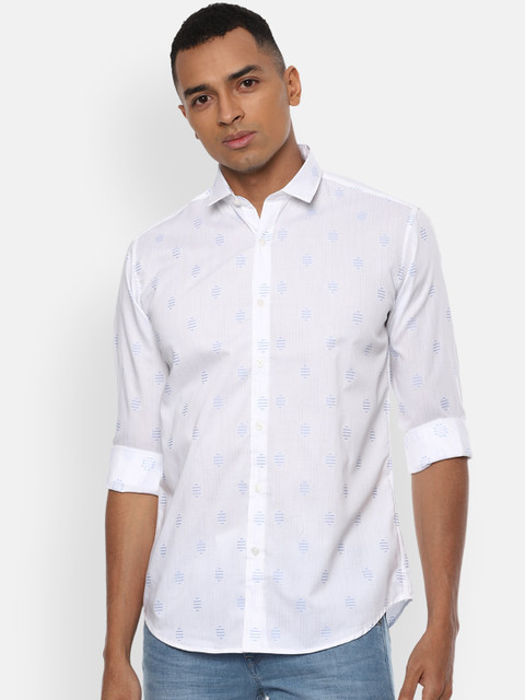 

V Dot Men White Slim Fit Printed Cotton Casual Shirt
