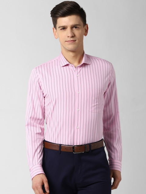 

Peter England Men Pink & Navy Blue Pure Cotton Slim Fit Striped Formal Shirt
