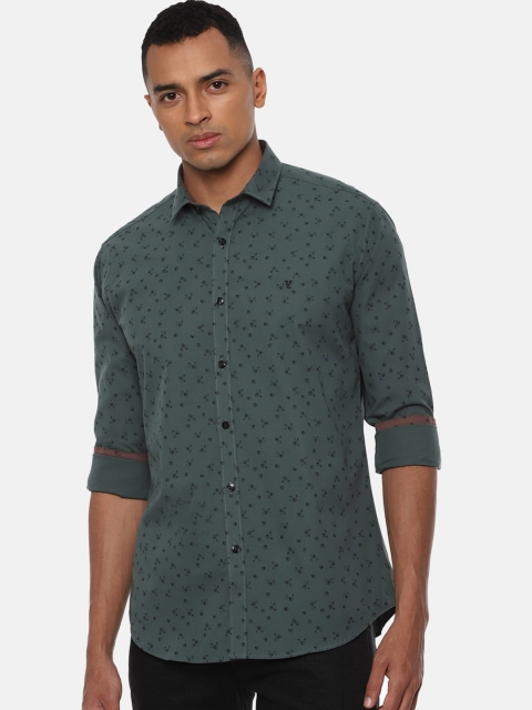 

V Dot Men Green Slim Fit Printed Cotton Casual Shirt