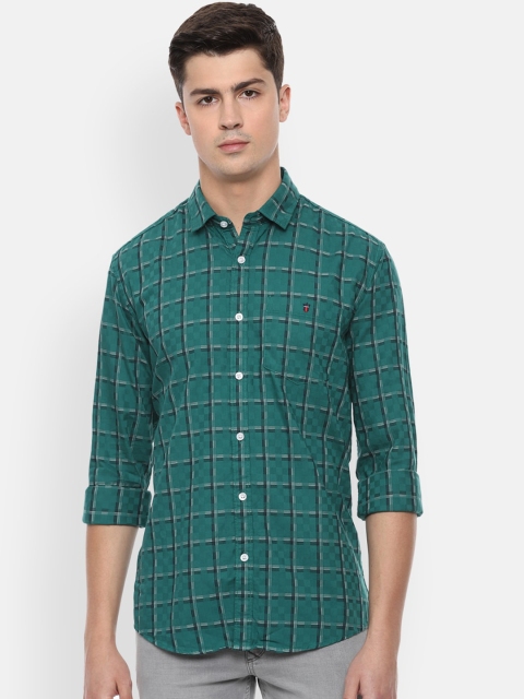 

Louis Philippe Jeans Men Green & Black Slim Fit Checked Pure Cotton Casual Shirt