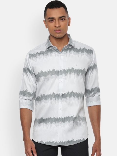 

V Dot Men White Slim Fit Printed Cotton Casual Shirt