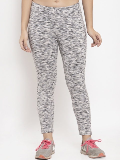 

Wolfpack Women Grey Melange & Black Printed Cotton Ankle-Length Leggings