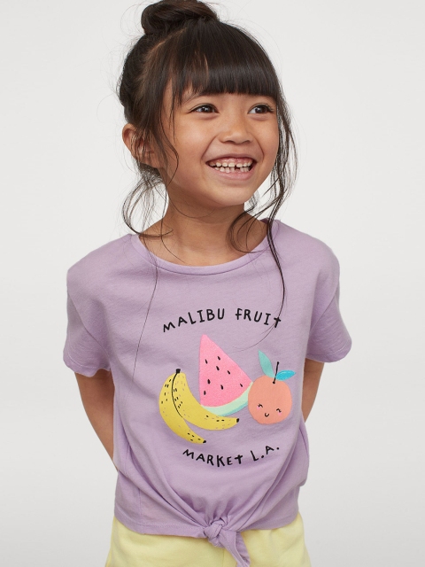 

H&M Girls Purple Printed Cotton Tie-Hem Top