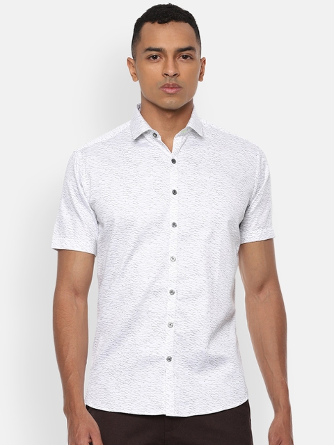 

V Dot Men White Slim Fit Printed Cotton Casual Shirt