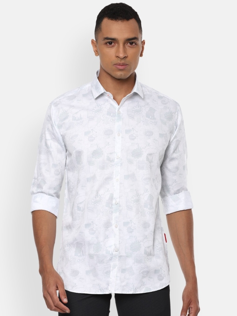 

V Dot Men White Slim Fit Printed Cotton Casual Shirt