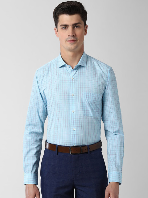 

Peter England Men Blue & Red Checked Slim Fit Casual Shirt