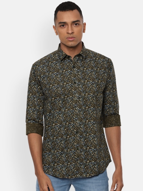 

V Dot Men Olive Green Slim Fit Printed Cotton Casual Shirt