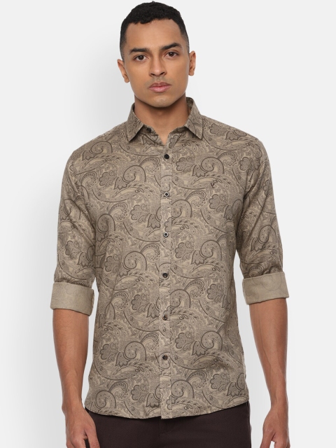

V Dot Men Beige Slim Fit Printed Cotton Casual Shirt