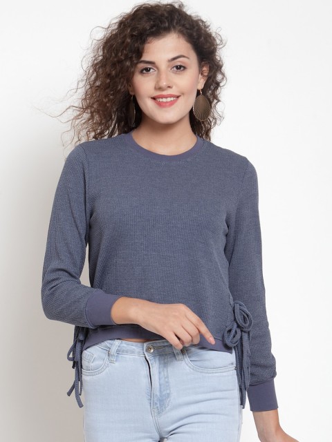 

Global Republic Women Denim Blue Solid Sweatshirt