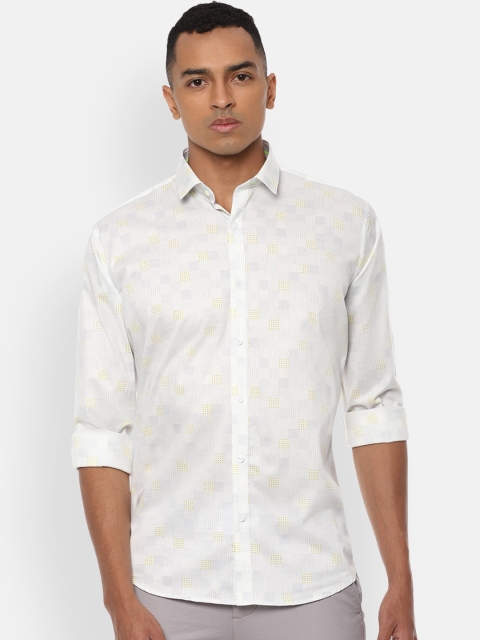 

V Dot Men White Slim Fit Printed Cotton Casual Shirt