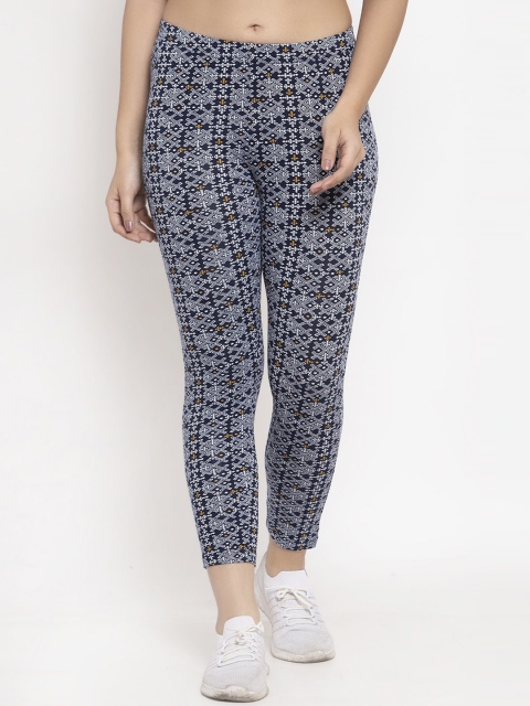 

Wolfpack Women Navy Blue & White Printed Cotton Ankle-Length Leggings