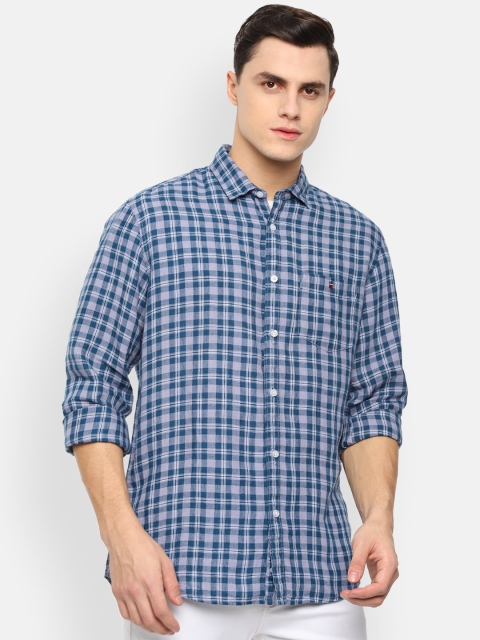 

Louis Philippe Jeans Men Blue Slim Fit Checked Casual Linen Shirt
