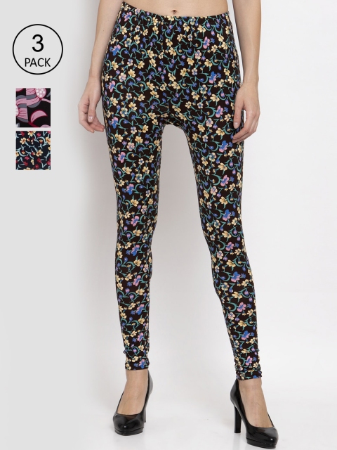 

KLOTTHE Women Pack Of 3 Printed Ankle-Length Leggings, Black