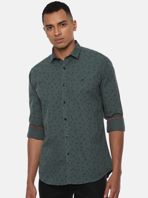 

V Dot Men Green Slim Fit Printed Cotton Casual Shirt