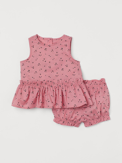 

H&M Girls Pink Printed Cotton Top & Shorts