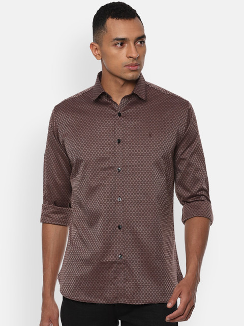 

V Dot Men Brown Slim Fit Printed Cotton Casual Shirt