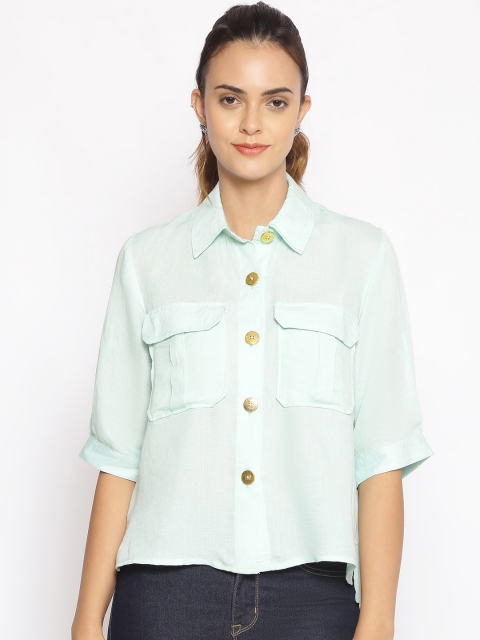 

Oxolloxo Women Sea Green Regular Fit Solid Casual Shirt