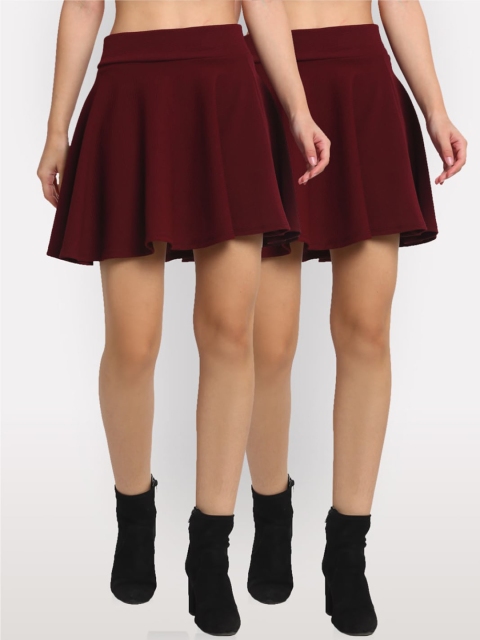 

NEUDIS Women Pack Of 2 Maroon Self-Design Flared Mini Skirt